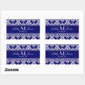 Marineblauw Damask Wijnlabel voor bruiloft Rechthoekige Sticker (Vel)