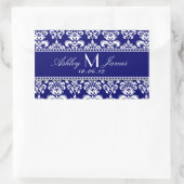 Marineblauw Damask Wijnlabel voor bruiloft Rechthoekige Sticker (Tas)