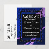 Marineblauw damast en zwart bewaren de datum aankondigingskaart (Voorkant / Achterkant)
