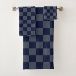Marineblauw dambord bad handdoek