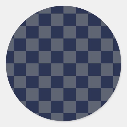 Marineblauw dambord ronde sticker (Voorkant)