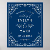  marineblauw Deco Wedding Welkom Poster (Voorkant)