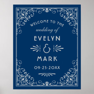 marineblauw Deco Wedding Welkom Poster