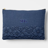 Marineblauw denim bloemen monogram ontwerp etui (Voorkant)