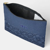 Marineblauw denim bloemen monogram ontwerp etui (Open)
