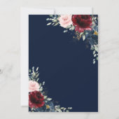 Marineblauw Diep Rood Bourgondië Blush Bloemen Bru Kaart (Achterkant)