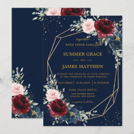 Marineblauw Diep Rood Bourgondië Blush Bloemen Bru Kaart