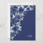 Marineblauw Donker Elegant Modern Bloemen Bruiloft Kaart (Achterkant)