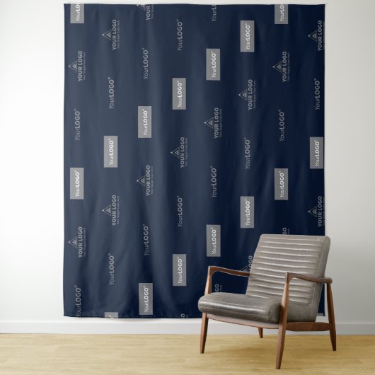 Marineblauw drie logo horizontaal bedrijfsachtergr wandkleed (In situ)