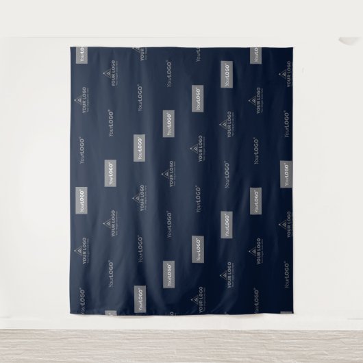 Marineblauw drie logo horizontaal bedrijfsachtergr wandkleed (Voorkant)