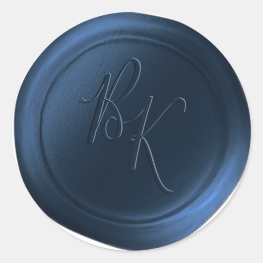 Marineblauw Dubbel Monogram Faux Wax Seal Stickers (Voorkant)
