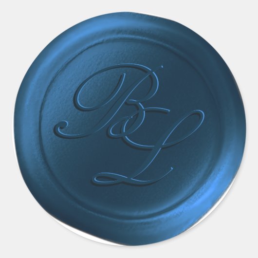Marineblauw Dubbel Monogram Faux Wax Seal Stickers (Voorkant)