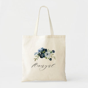 marineblauw dwermeisje bruiloft tote bag