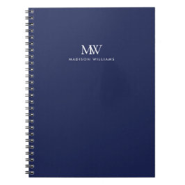 Marineblauw Eenvoudig Elegant Modern Monogram Notitieboek