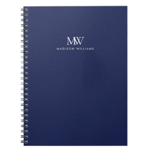 Marineblauw Eenvoudig Elegant Modern Monogram Notitieboek
