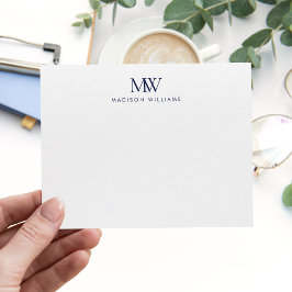Marineblauw Eenvoudig Elegant Modern Monogram Notitiekaartje