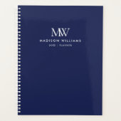 Marineblauw Eenvoudig Elegant Modern Monogram Planner (Voorkant)