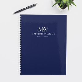 Marineblauw Eenvoudig Elegant Modern Monogram Planner