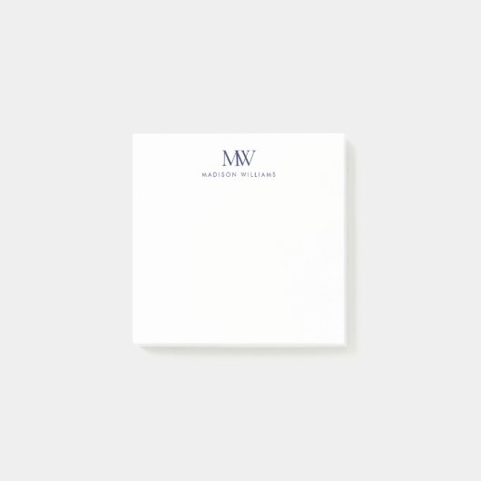 Marineblauw Eenvoudig Elegant Modern Monogram Post-it® Notes (Voorkant)