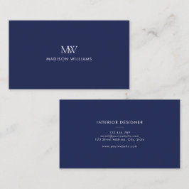Marineblauw Eenvoudig Elegant Modern Monogram Visitekaartje