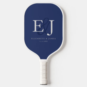 Marineblauw Eenvoudig Elegant Trouwe Monogram Huwe Pickleball Paddle