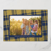 Marineblauw Eenvoudig Geruit Frame Folie Feestdagenkaart (Voorkant)