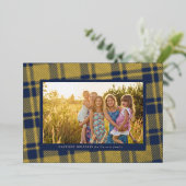 Marineblauw Eenvoudig Geruit Frame Folie Feestdagenkaart (Staand Voorkant)