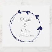 Marineblauw Eenvoudig hart krans bruiloft Sparkling Wijnetiket (Enkel label)