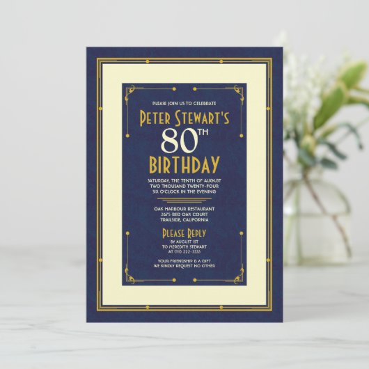 Marineblauw Eenvoudig Man is 80 jaar oud Kaart (Staand voorkant)