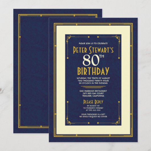 Marineblauw Eenvoudig Man is 80 jaar oud Kaart (Voorkant / Achterkant)