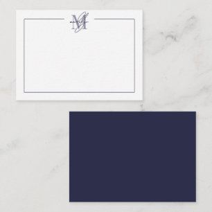 Marineblauw Eenvoudig Minimalistisch Naam Monogram Notitiekaartje