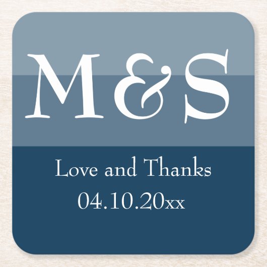 Marineblauw Eenvoudig Modern Bruiloft Kartonnen Onderzetters (Voorkant)