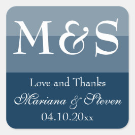 Marineblauw Eenvoudig Modern Chique Schrift Huweli Vierkante Sticker