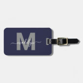 Marineblauw Eenvoudig Modern Monogram Bagagelabel (Voorkant horizontaal)