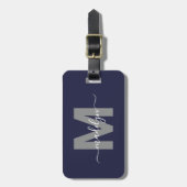 Marineblauw Eenvoudig Modern Monogram Bagagelabel (Voorkant verticaal)