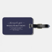 Marineblauw Eenvoudig Modern Monogram Bagagelabel (Achterkant horizontaal)