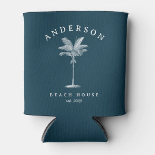 Marineblauw Eenvoudig Palm Tree Beach House Blikjeskoeler