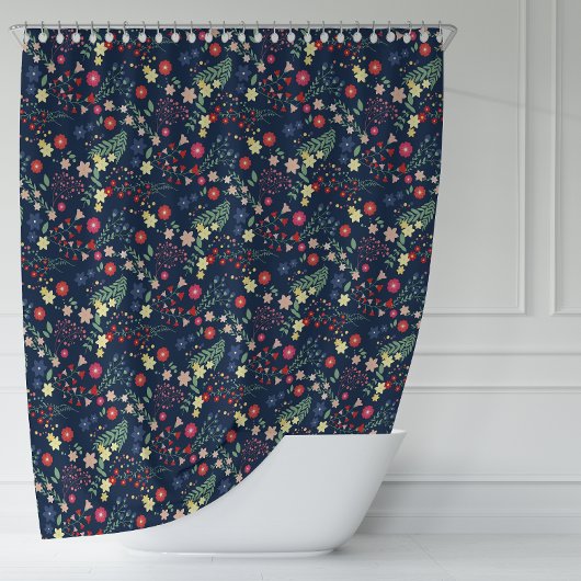 Marineblauw Eenvoudig Wildbloempatroon Douchegordijn