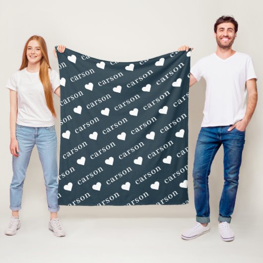 Marineblauw Eenvoudige Gepersonaliseerde Herhalend Fleece Deken (In situ)