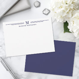 Marineblauw Eenvoudige Twee Rand Minimalistisch Notitiekaartje