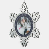 Marineblauw | Eerste kerstfoto met huwelijk Tin Sneeuwvlok Ornament (Rechts)