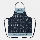 Marineblauw elegant ankerpatroon gepersonaliseerd schort (Voorkant)