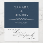 Marineblauw Elegant Bruiloft Toast Wijn Etiket (Enkel label)