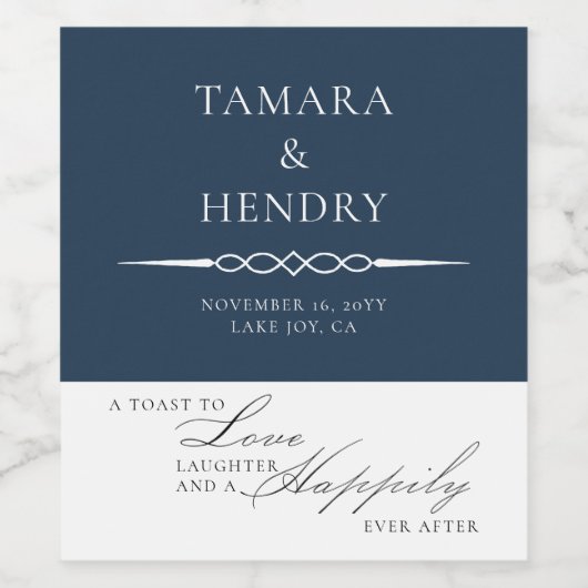 Marineblauw Elegant Bruiloft Toast Wijn Etiket (Enkel label)