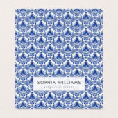 Marineblauw elegant damast patroon visitekaartje (Buitenkant ongevouwen)