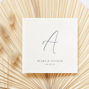 Marineblauw   Elegant dunne lijn script huwelijksm Servet