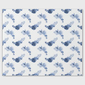 Marineblauw | Elegant Flowers Wrapping Paper Cadeaupapier (Vlak)
