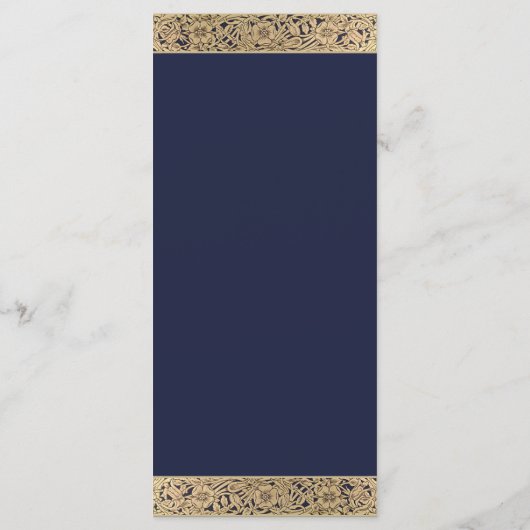 Marineblauw Elegant Goud Wilde Rozen Bruiloft Menu (Achterkant)