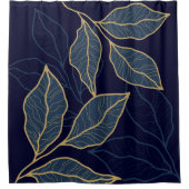 Marineblauw Elegant Luxe Goud Blad Douchegordijn (Voorkant)