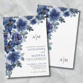 Marineblauw Elegant Modern Bloemen Bruiloft Kaart